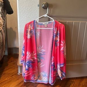 Flying Tomato Coral Floral Open-Front Kimono